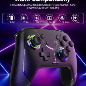 Wireless Switch Pro Controller for Nintendo Switch/Lite/OLED, Bluetooth Gaming Controller for iPhone/Android/Phone/PC/Steam/Mac/iOS/iPad/TV with Programmable/Vibration/Motion Control/Turbo/Wakeup/RGB