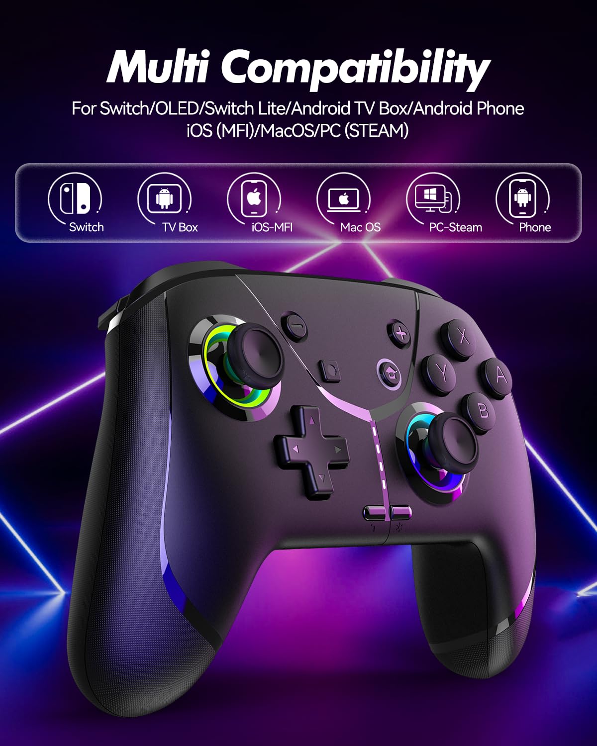 Wireless Switch Pro Controller for Nintendo Switch/Lite/OLED, Bluetooth Gaming Controller for iPhone/Android/Phone/PC/Steam/Mac/iOS/iPad/TV with Programmable/Vibration/Motion Control/Turbo/Wakeup/RGB