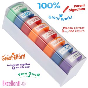 tmtains 8pcs teacher stamps for classroom teacher supplies self-inking grading stamps encouraging comments for parent signature school teachers review feedback homework reward colorful stamp with tray