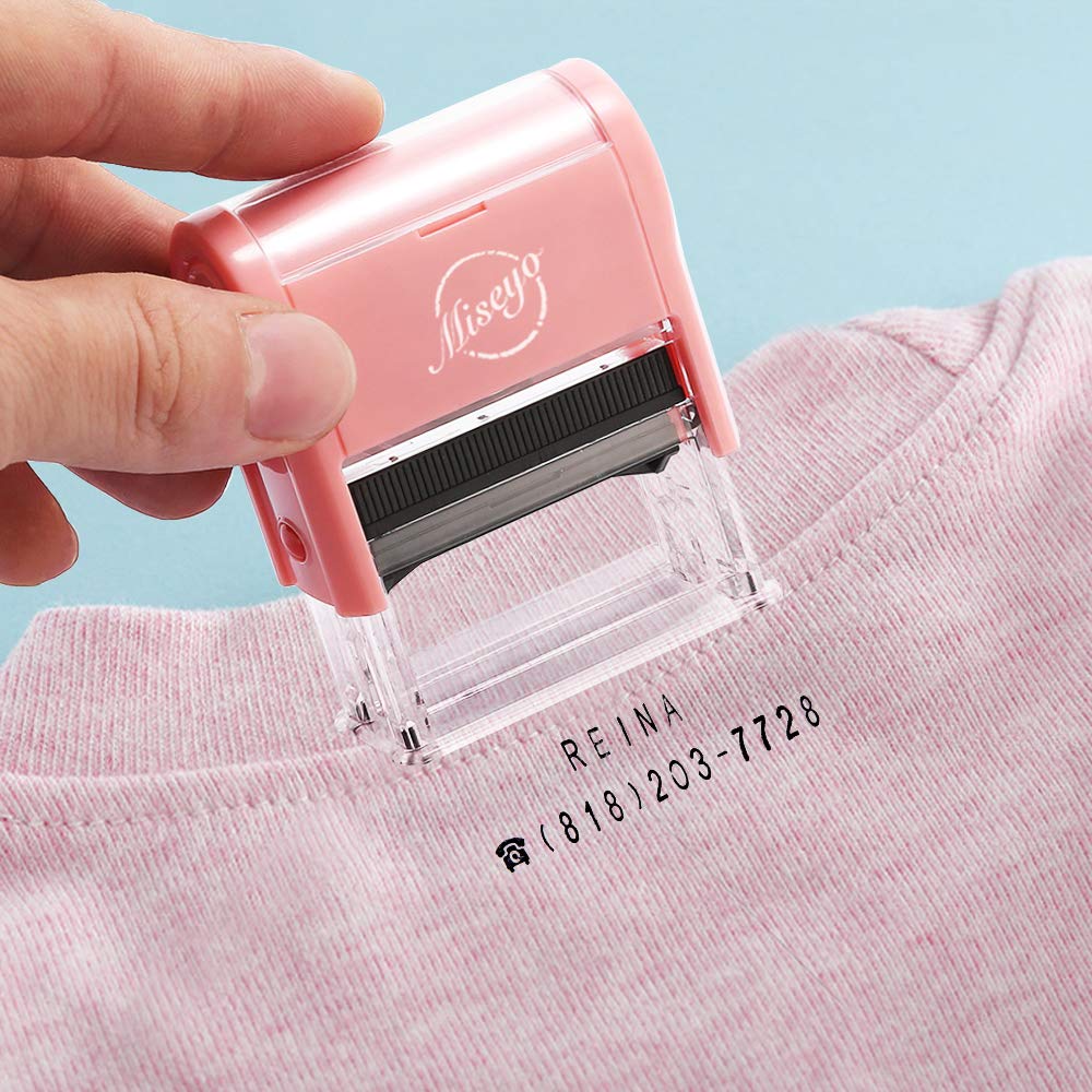 Miseyo DIY Self Inking Stamp Up to 3 Lines, Customized Text Clothing Label, Paper and Fabric Marker