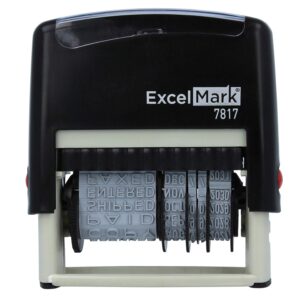 ExcelMark 12 Phrase Self-Inking Date Stamp - 2" x 1/4" Impression - Black Ink (7817)