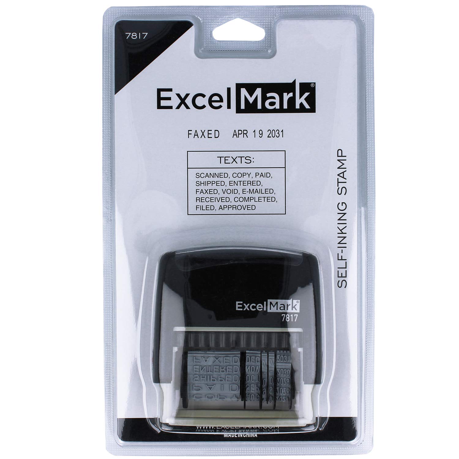 ExcelMark 12 Phrase Self-Inking Date Stamp - 2" x 1/4" Impression - Black Ink (7817)