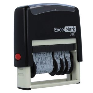 ExcelMark 12 Phrase Self-Inking Date Stamp - 2" x 1/4" Impression - Black Ink (7817)