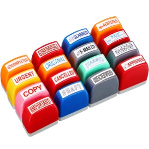 Crtiin 16 Pcs Office Stamp Set Message Self Inking Rubber Stamp Set for Office Stamps Completed Faxed Scanned Stamps for Office Message Supplies (Mixed Colors)