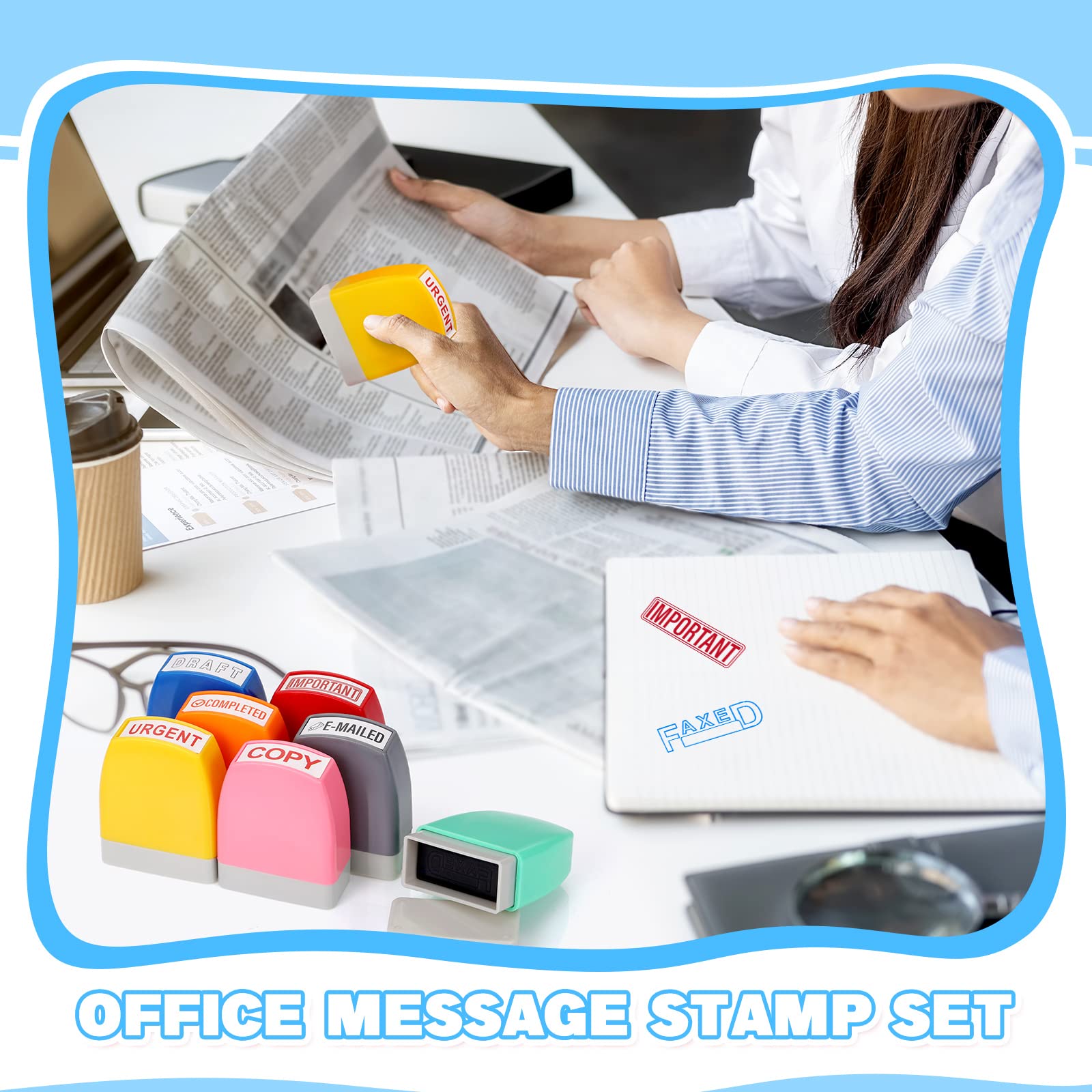 Crtiin 16 Pcs Office Stamp Set Message Self Inking Rubber Stamp Set for Office Stamps Completed Faxed Scanned Stamps for Office Message Supplies (Mixed Colors)