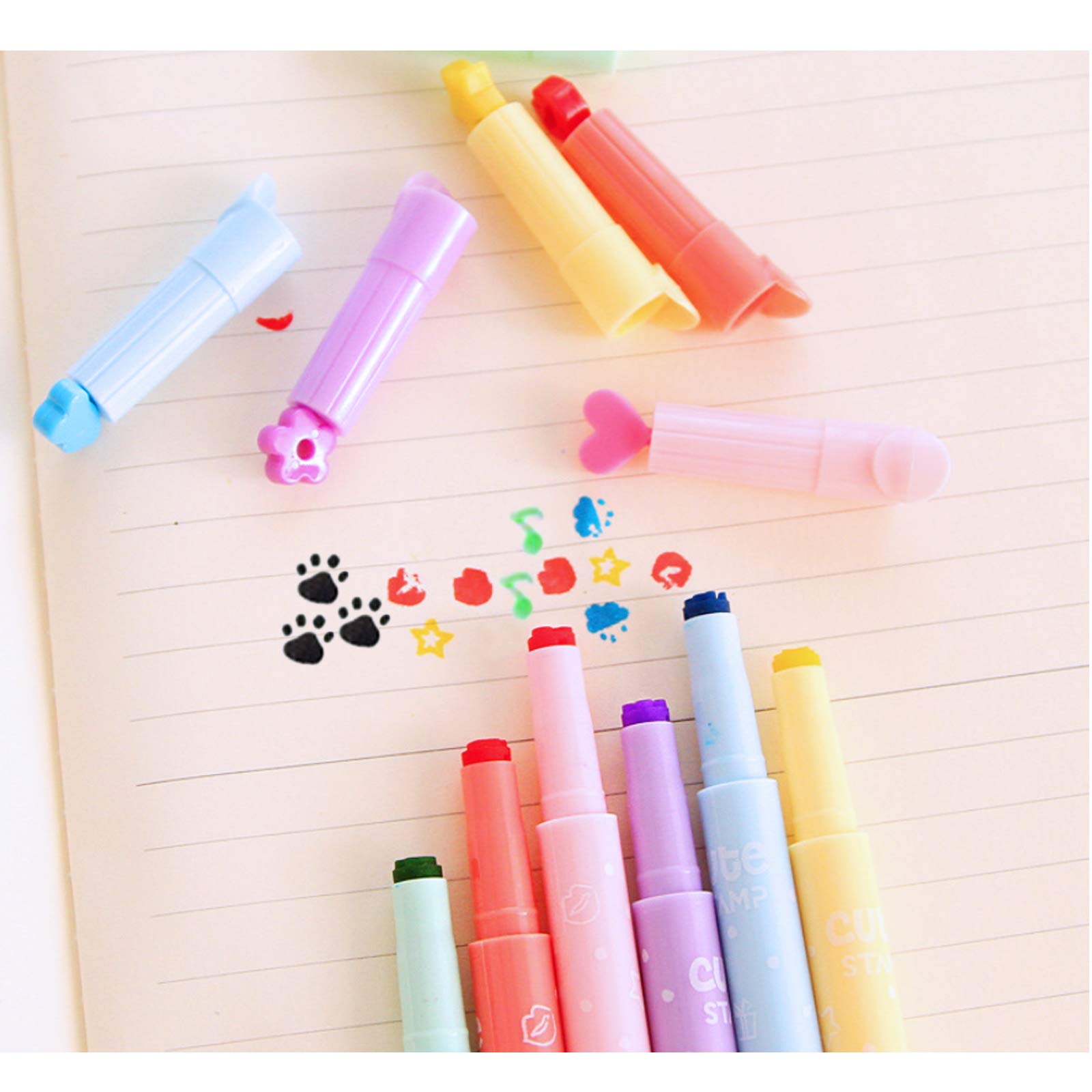 FOTN Cute Kawaii Novelty Stamp Highlighter Pen Marker Assorted Love Star Bear Paw Music Cloud Kiss Shape School Kids Student Creative Stationery 12 Color (Highlighter, 12)