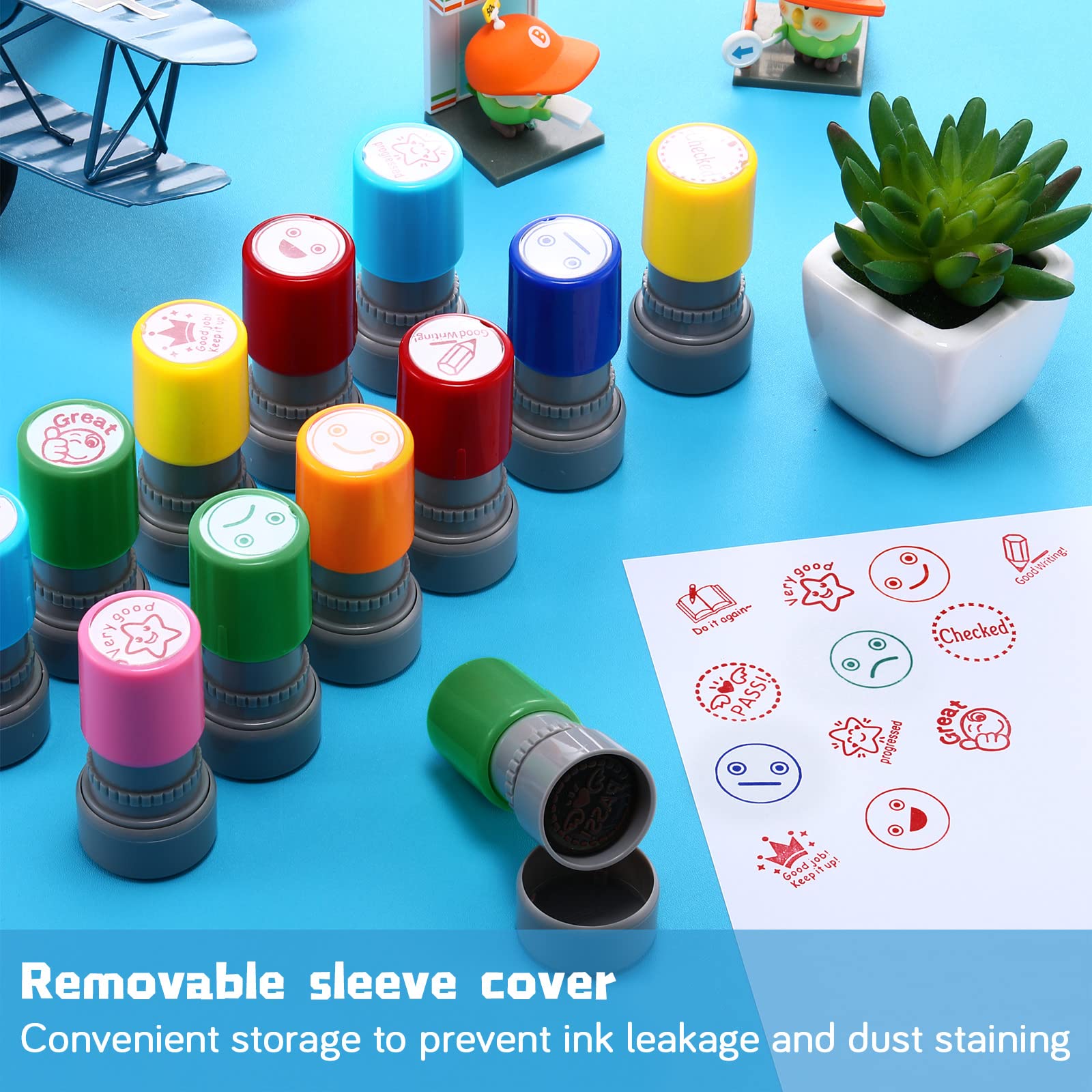 12 Pack Sorted Teacher Stamp Self-Inking Rubber Stamps Picture Stamps for Teachers Motivation Stamps Teacher Review Photosensitive Stamps Behavior Stamps for Kids Students School Classroom Homework