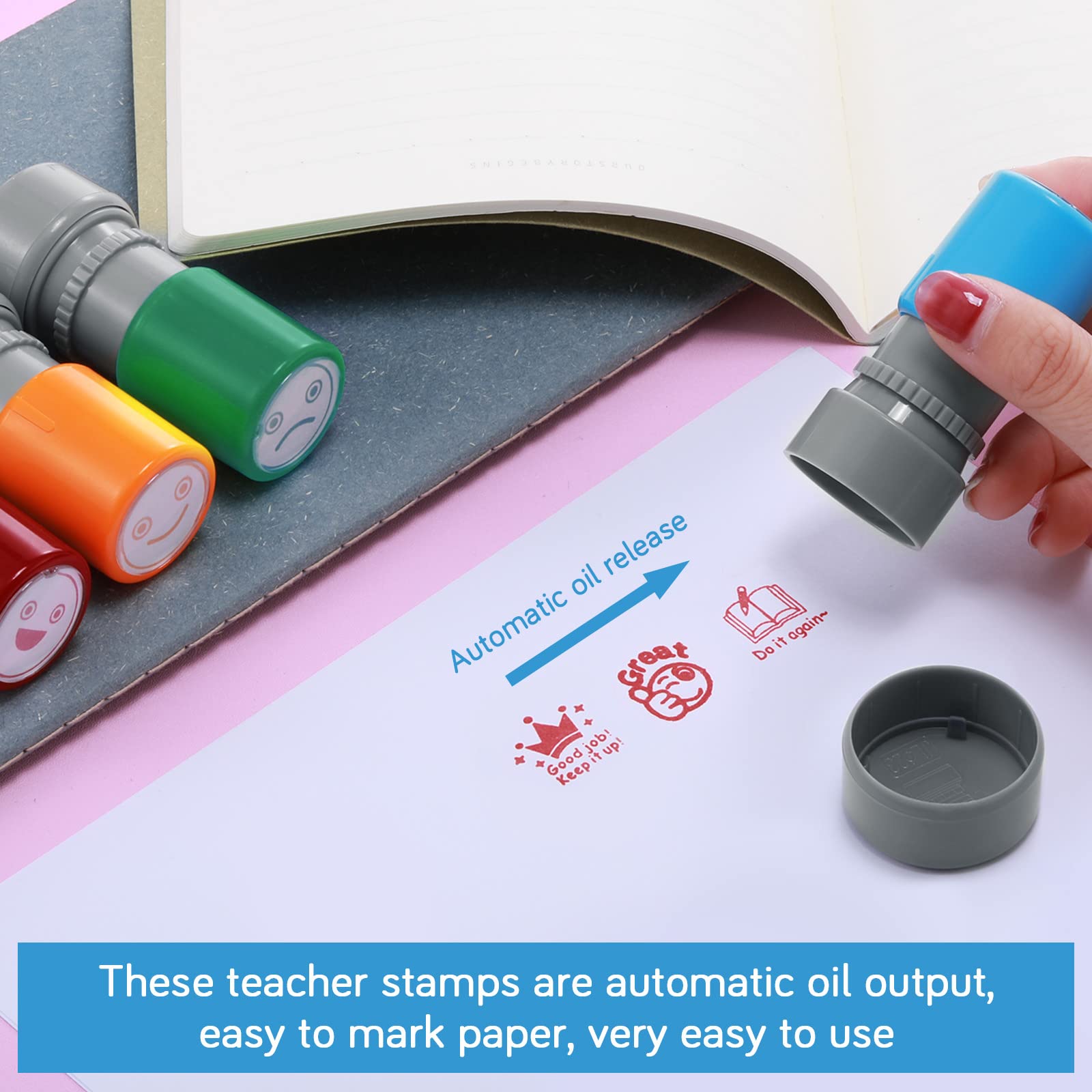 12 Pack Sorted Teacher Stamp Self-Inking Rubber Stamps Picture Stamps for Teachers Motivation Stamps Teacher Review Photosensitive Stamps Behavior Stamps for Kids Students School Classroom Homework