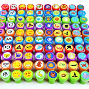 JOYIN 100PCS Assorted Stamps for Kids Self-Ink Stamps for Party Favor, Teacher Stamps, Kids Treasure Box, Prize for Classroom, Easter Egg Stuffers (50 Designs, Dinosaur, Halloween Stampers)