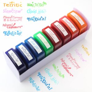 hmseng self-inking teacher stamp set (8pcs) for grading classroom teachers review homework feedback parents signature colorful business stamps-design2