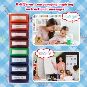 Hmseng Self-Inking Teacher Stamp Set (8PCS) for Grading Classroom Teachers Review Homework Feedback Parents Signature Colorful Business Stamps-Design2