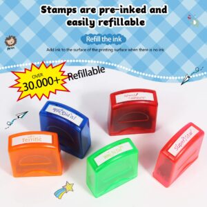 Hmseng Self-Inking Teacher Stamp Set (8PCS) for Grading Classroom Teachers Review Homework Feedback Parents Signature Colorful Business Stamps-Design2