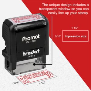 Promot Received Self Inking Rubber Stamp - Refillable Received Stamper - Business, Bookkeeping, Ordering, Accounting, Work, Office Stamps - Red Ink