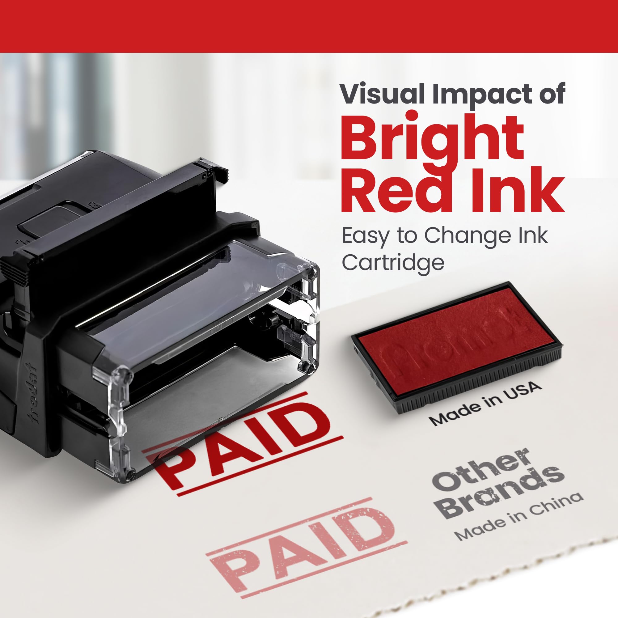 Promot Paid Stamp Self Inking Stamp - Paid Stamp for Office, Accounts Payable Stamp - Rubber Stamps for Retail Use, Red Ink Stamp, Self Inking Stamp for Business Supplies, Paid Stamper