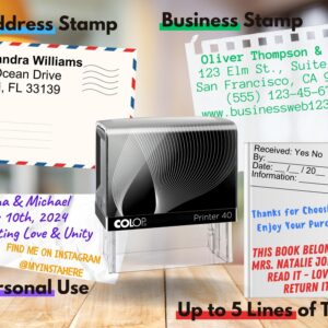 StampBee Large size Custom Stamp - Up to 5 Lines of Personalized Text, 6 Ink Colors & Many Fonts, Self Inking Business Stamp, Personal use, Return Address, Labels, Name, Office Supplies, Rubber Stamps