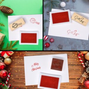 Christmas Wooden Rubber Stamps Set of 3 Merry Christmas Santa Claus Signature and North Pole Reindeer Mail Stamp with Red Ink Pad for Holiday Xmas Letter Envelopes Gifts Letters to and from Santa