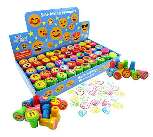 Tiny Mills 50 Pcs Emoji Assorted Stamps for Kids Self-Ink Stamps (50 Different Designs) for Emoji Birthday Party Favors,Goodie Bag Pinata Fillers, Game Prizes, Classroom Rewards, Teacher Stamps