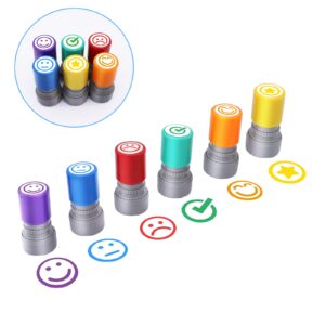 6pcs rubber teacher stamps for grading, self-inking, office stationery stamps, vibrant colors, best homework stamps, encouraging classroom comments(smiley stamps)