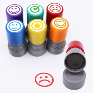 6pcs Rubber Teacher Stamps for Grading, Self-inking, Office Stationery Stamps, Vibrant Colors, Best Homework Stamps, Encouraging Classroom Comments(Smiley stamps)