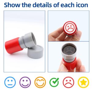 6pcs Rubber Teacher Stamps for Grading, Self-inking, Office Stationery Stamps, Vibrant Colors, Best Homework Stamps, Encouraging Classroom Comments(Smiley stamps)