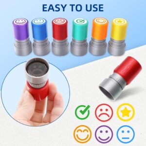 6pcs Rubber Teacher Stamps for Grading, Self-inking, Office Stationery Stamps, Vibrant Colors, Best Homework Stamps, Encouraging Classroom Comments(Smiley stamps)