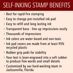 Custom Address Stamp - 20 Font Options - 3 Line Self-Inking Address Stamp - Up to 3 Lines of Customized Text | Multiple Ink Color Options (Large)