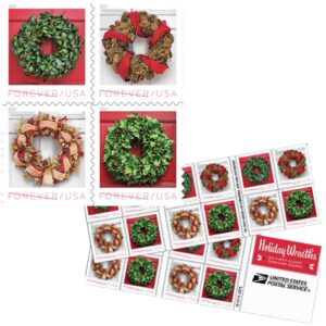 Holiday Wreaths Book of 20 Forever Stamps Christmas Tradition Celebration Scott Holiday Wreaths Book of 20 Forever Postage Stamps Christmas Tradition Celebration Scott 4524-27