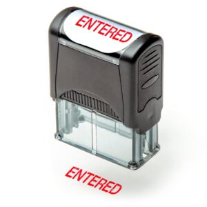 self inking rubber stamp, refillable red ink preinstalled - 1.4" x 0.51" x (35 x 8mm) (entered)