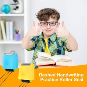 2pcs Dashed Handwriting Lines Practice Roller Stamps Self Inking Dotted Line Rolling Stamp Teacher Stamps for Students Kids Classroom Office Home Handwriting Practice (Yellow, Blue)