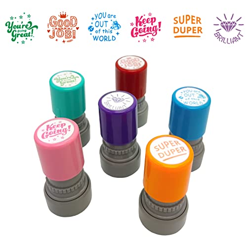 WAFJAMF Pack of 6 Sorted Teacher Stamp Teachers Self-Inking Rubber Stamps Teacher Review Photosensitive Stamps Behavior Stamps for Education