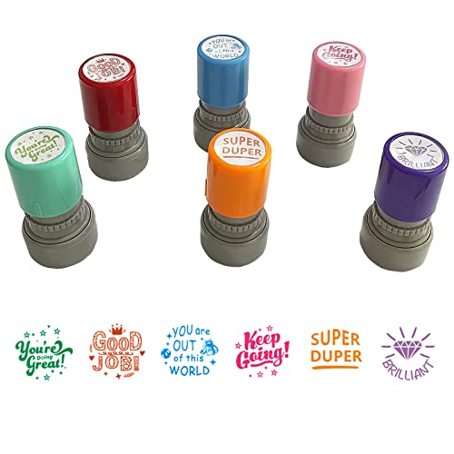 WAFJAMF Pack of 6 Sorted Teacher Stamp Teachers Self-Inking Rubber Stamps Teacher Review Photosensitive Stamps Behavior Stamps for Education