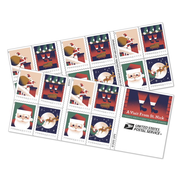 USPS A Visit from St Nick Book of 20 Forever First Class Postage Stamps (2 Booklets (40 Stamps))