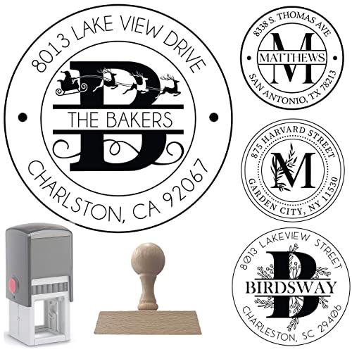 Custom Address Stamp Self-Inking Monogram Address Stamp Personalized Address Stamp 10+ Designs! (Round 6)