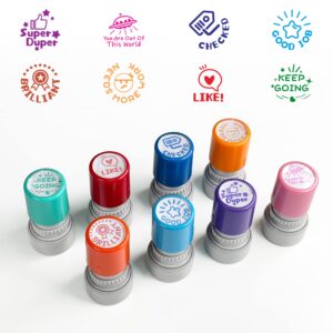 Round Teacher Stamps for Grading Classroom, Set of 8 Color Rubber Teacher Self-Inking Stamp Set for Homework Teacher Supplies