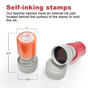 Round Teacher Stamps for Grading Classroom, Set of 8 Color Rubber Teacher Self-Inking Stamp Set for Homework Teacher Supplies