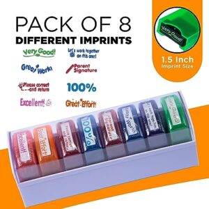 Tickselect Teacher Stamps for Classroom Grading 8PCS – Rectangular Self Inking Stamps Set for Teachers with Different Messages –Homeschool & Teacher Supplies – Comes with Bonus Storage Tray