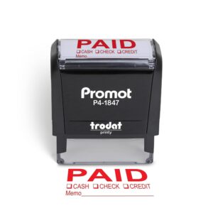 Promot Paid Stamp Self Inking Stamp - Paid Stamp for Office, Accounts Payable Stamp w/Type and Memo - Rubber Stamps for Retail Use, Red Ink Stamp, Self Inking Stamp for Business Supplies