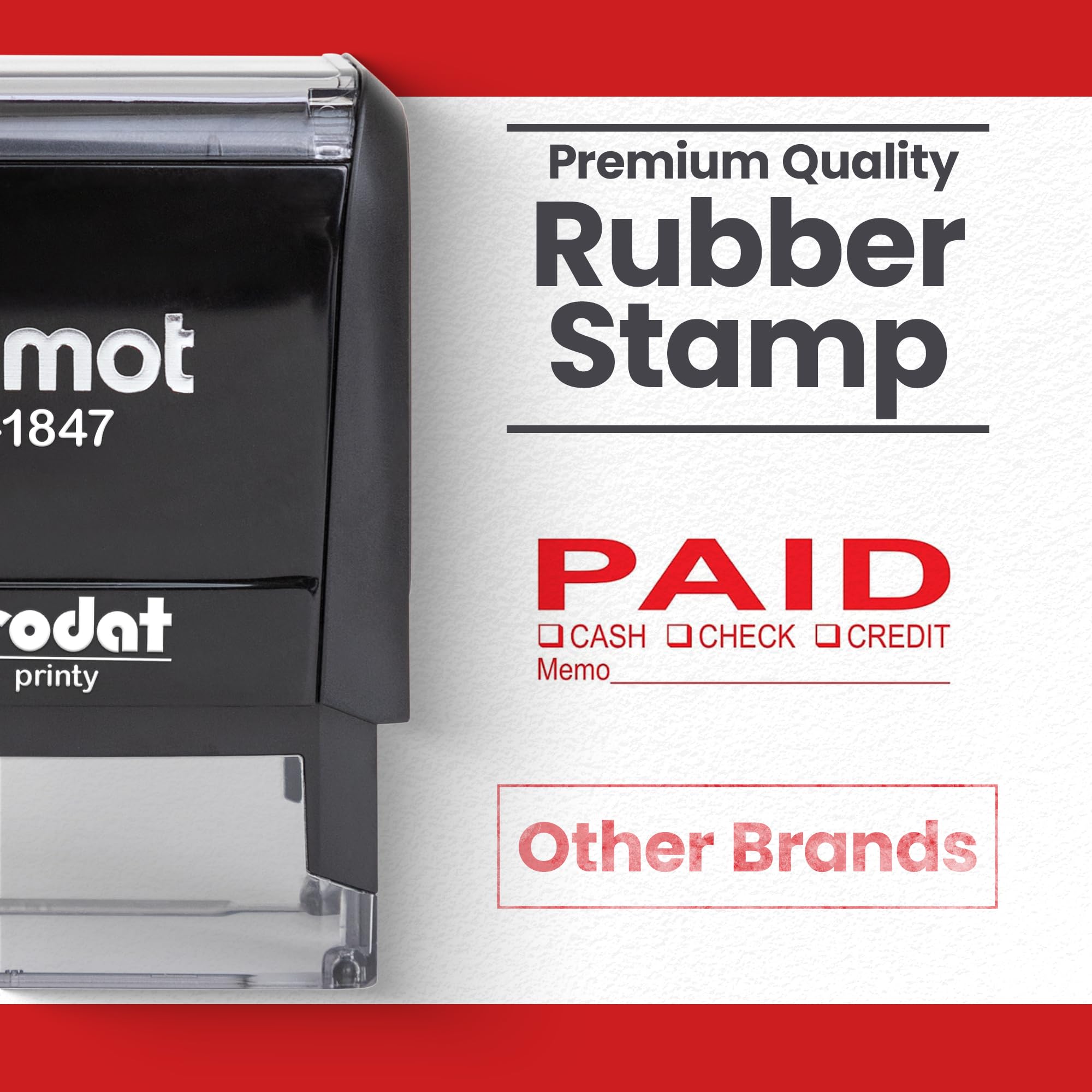 Promot Paid Stamp Self Inking Stamp - Paid Stamp for Office, Accounts Payable Stamp w/Type and Memo - Rubber Stamps for Retail Use, Red Ink Stamp, Self Inking Stamp for Business Supplies