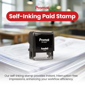 Promot Paid Stamp Self Inking Stamp - Paid Stamp for Office, Accounts Payable Stamp w/Type and Memo - Rubber Stamps for Retail Use, Red Ink Stamp, Self Inking Stamp for Business Supplies