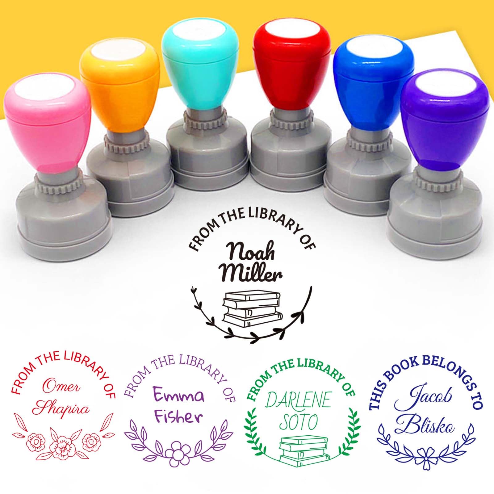 Library Book Stamp,Personalized Round Book Stamps，Up to 9 Stamp Shell Colors, 5 Ink Colors (Custom Library Stamp)