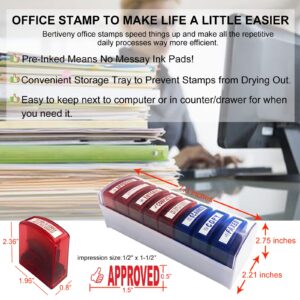 Bertiveny Self Inking Office Stamp Set for Approved Paid Completed Copy Faxed Scanned Stamps, Rubber Business Stamp 8 PCS with Plastic Tray Message Account Stamp Paper Work Text Ink Stampers