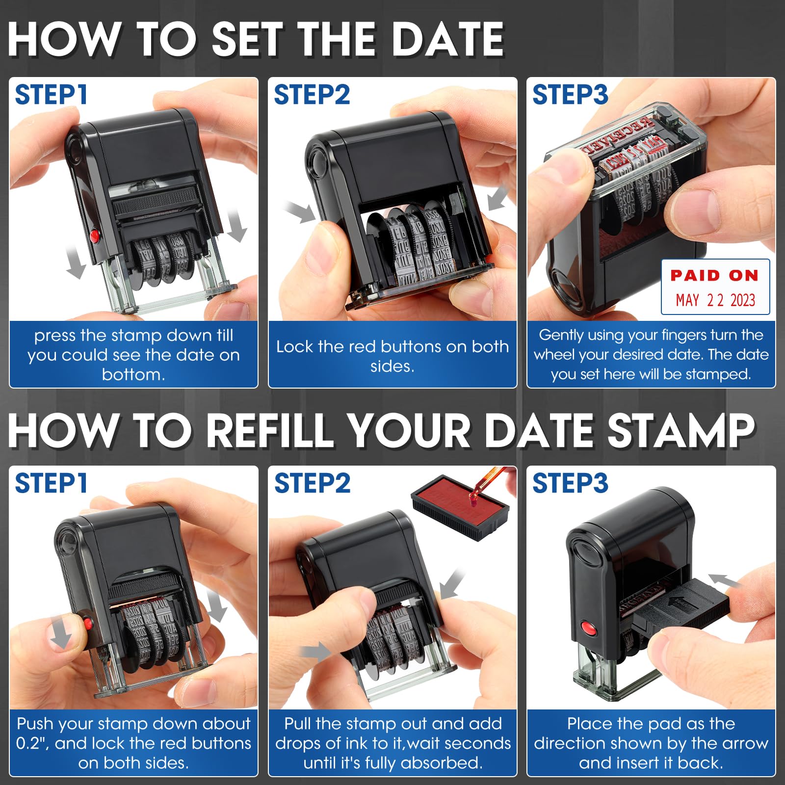 Toplusesse Signature Stamp with Date Personalized Self Inking Date Stamp Custom Paid Phrase & Date Stamp for Business 12-Year Band Choose from 30 Fonts and 6 Colors