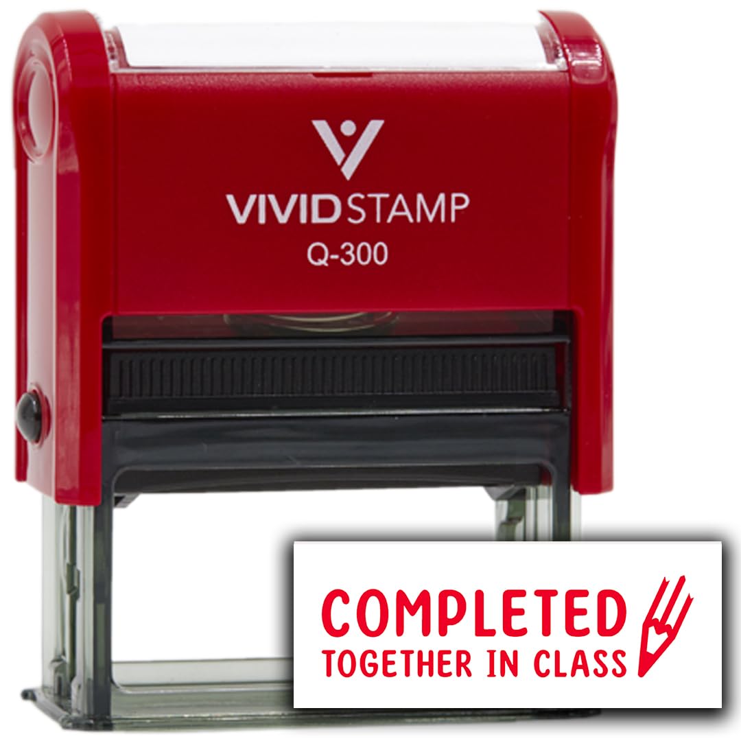 Vivid Stamp Completed Together in Class Stamps for Grading Self-Inking Rubber Stamps (Red Ink) - Q-300