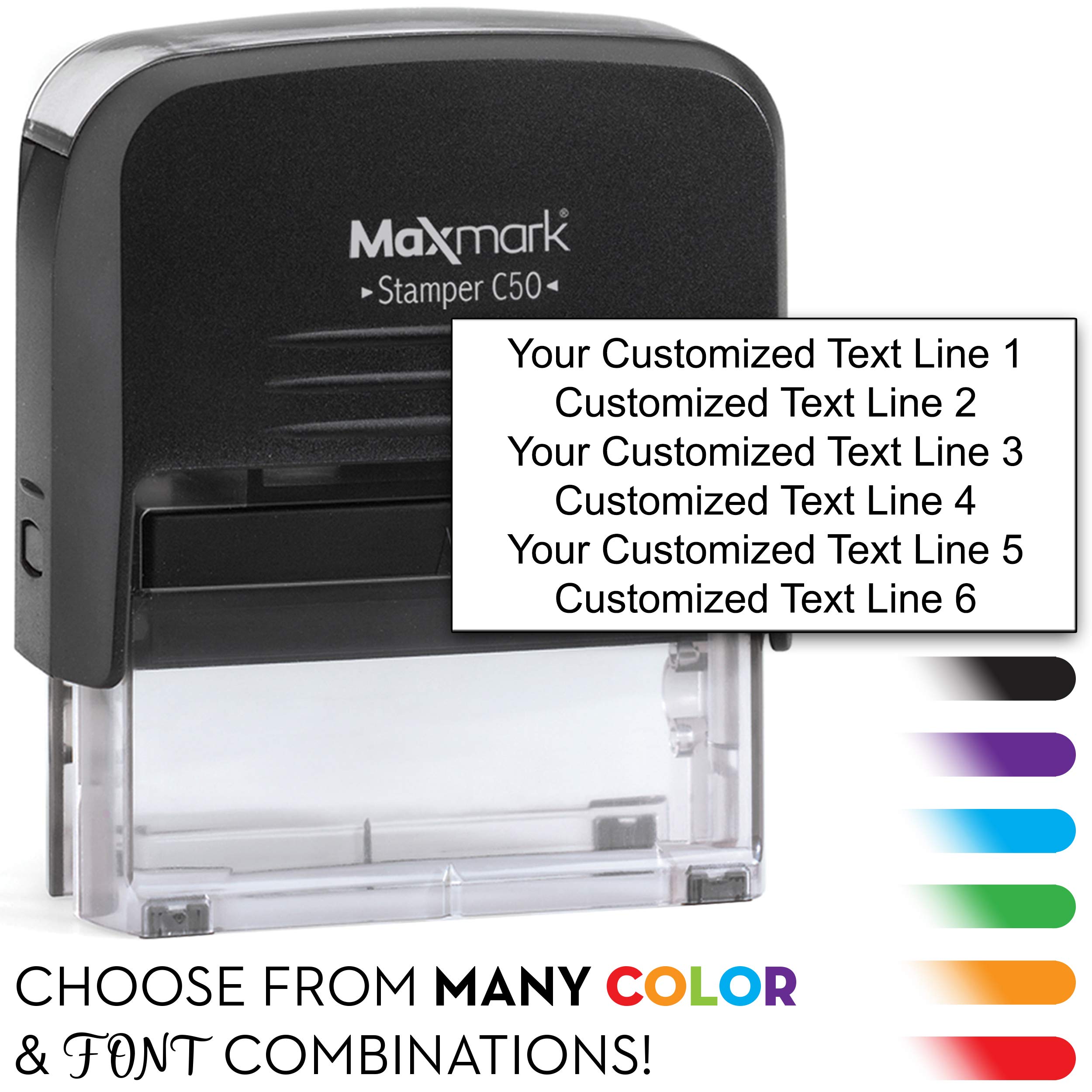 MaxMark Customized Self Inking Stamp - Up to 6 Lines of Text - X-Large Size - Choose from 15 Ink Colors