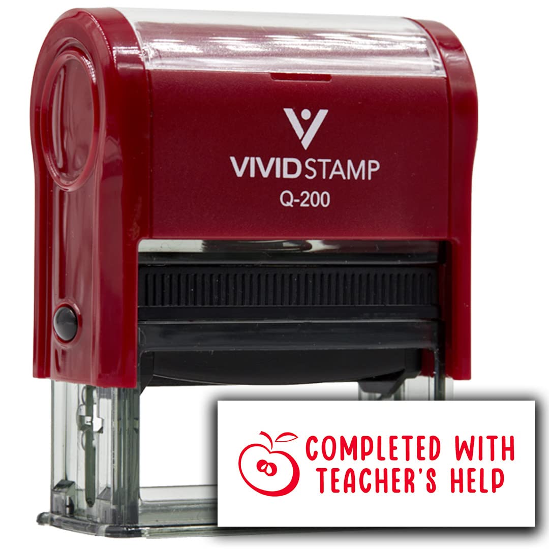 Vivid Stamp Completed with Teacher's Help Stamps for Grading Self-Inking Rubber Stamps (Red Ink) - Q-200