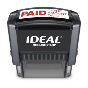 self inking stamp – english text paid with fill-in fields check no, amount, date – red ink, impression size 11/16” x 1-7/8”