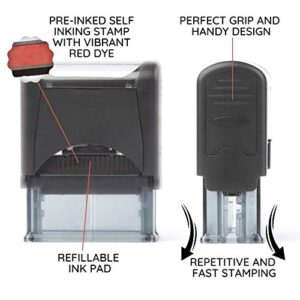 Self Inking Rubber Stamp, Refillable Red Ink Preinstalled - (9/16" x 1-1/2") (Scanned)