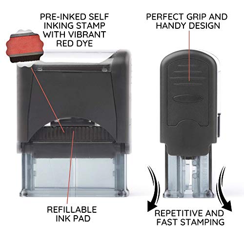 Self Inking Rubber Stamp, Refillable Red Ink Preinstalled - (9/16" x 1-1/2") (Scanned)