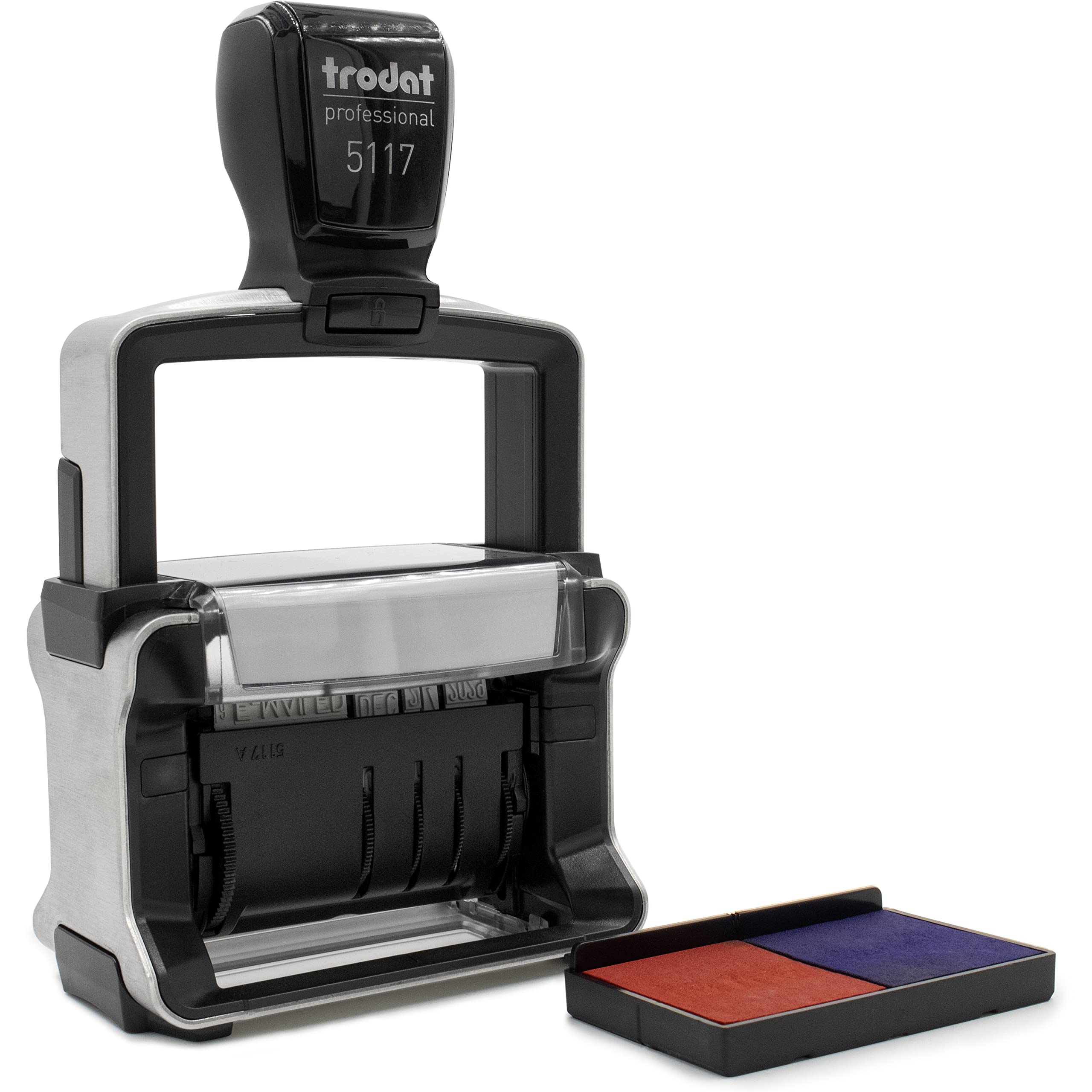 Rubber Stamp Creation - 5117 Professional 12-Message Stamp w/Dater, Self-Inking, Blue/Red 2 Color Ink