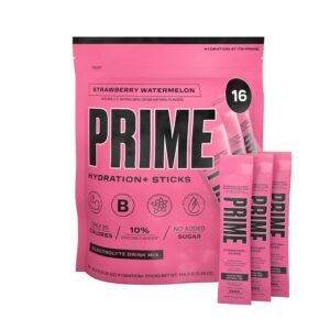 prime hydration+ sticks strawberry watermelon | hydration powder single serve sticks | electrolyte powder on the go | low sugar | caffeine-free | vegan | 16 sticks